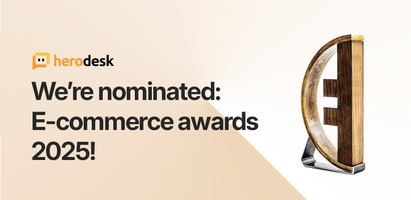 Herodesk-Ankündigung der Nominierung für den E-commerce Award 2025 neben einem Pokal.
