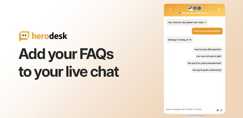 Herodesks livechat-widget med ofte stillede spørgsmål.