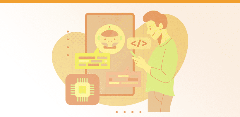 Illustration af en person, der arbejder med AI-oversættelse og kommunikationsværktøjer.