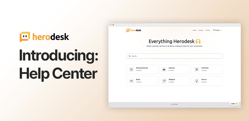 Herodesks lanceringsgrafik for Help Center ved siden af et help centers forside.