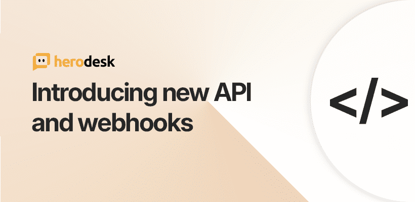 Herodesks lanceringsgrafik for API og webhooks med et kodesymbol.