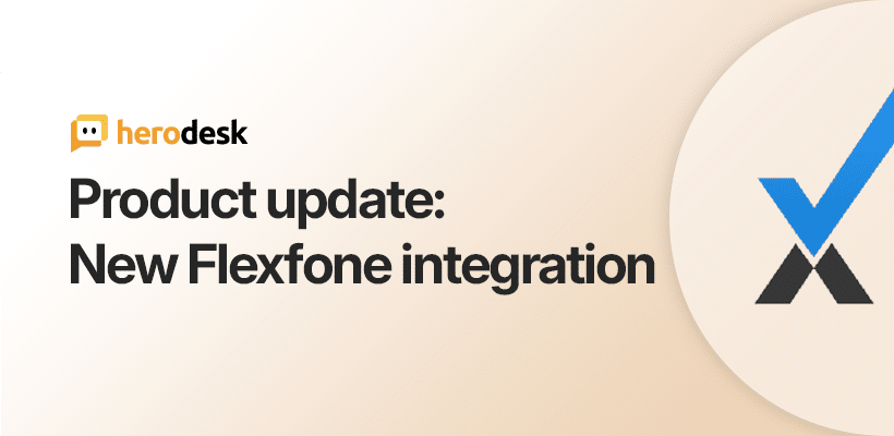 Herodesks annoncering af Flexfone-integrationen med Flexfone-logoet.