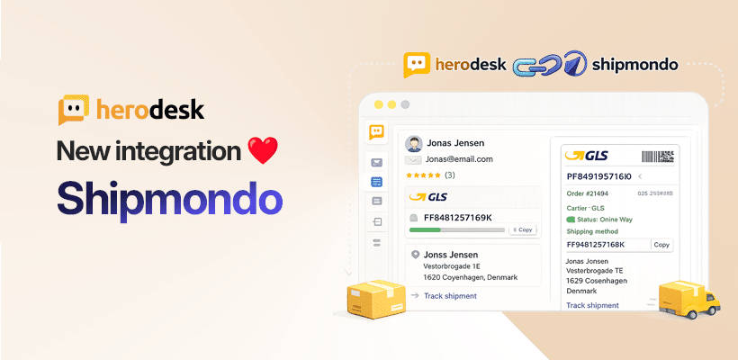 Herodesks annoncering af integrationen med Shipmondo.